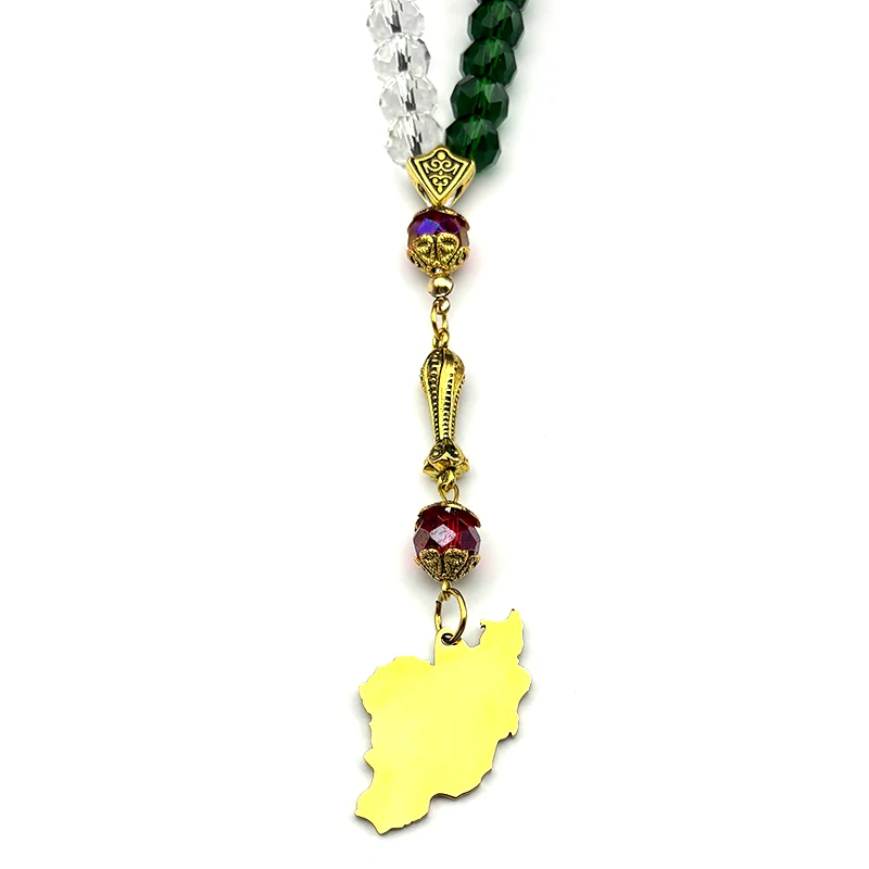 Iran Map National Flag Iranian Car Pendant for Women Men Stainless Steel Gold Silver Color Glass Prayer Beads Chain Jewelry Gift