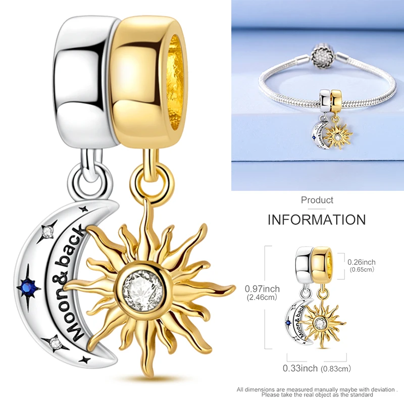 925 Sterling Silber Sonne Sternenhimmel Charms Serie Gold Sonne Sterne Mond Anhänger Passend für Armband DIY Schmuck Original Mode für Frauen – Detail 21