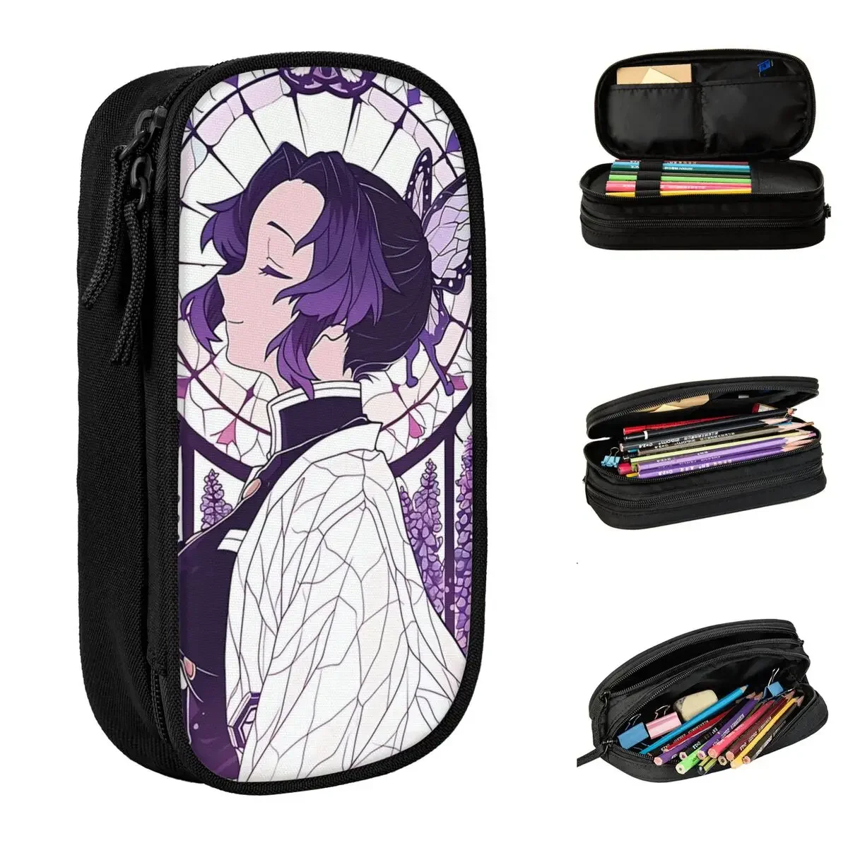 

Stained Glass Insect Demoned Slayered Pencil Case Pencil Pouch Pen Box for Girl Boy Big Capacity Bag School Gift Stationery