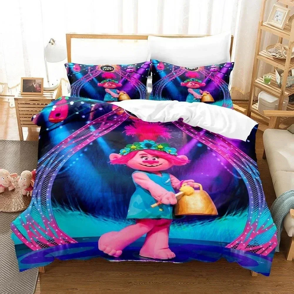 

3D Print Cartoons Bed Sheet Set Trolls Bedding Set Printed With Pillowcase Bed Duvet Cover Soft Queen King Size Bedclothes Home