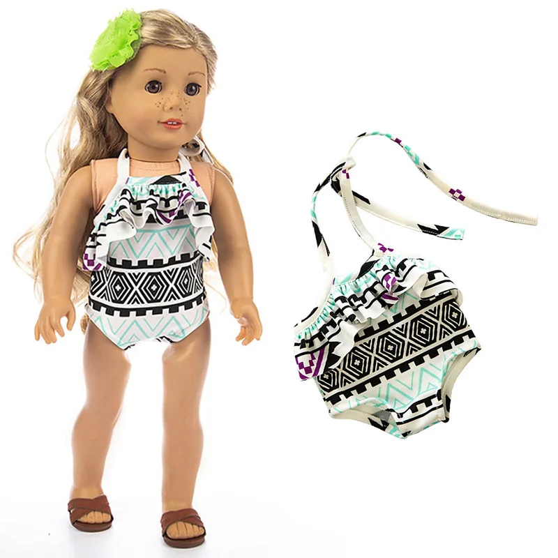 Cute Swimming Suit For 18Inch American Doll Bohemia Print Doll Swimsuit Clothes For 43Cm Newborn Baby Doll Kids Gift. ﻿