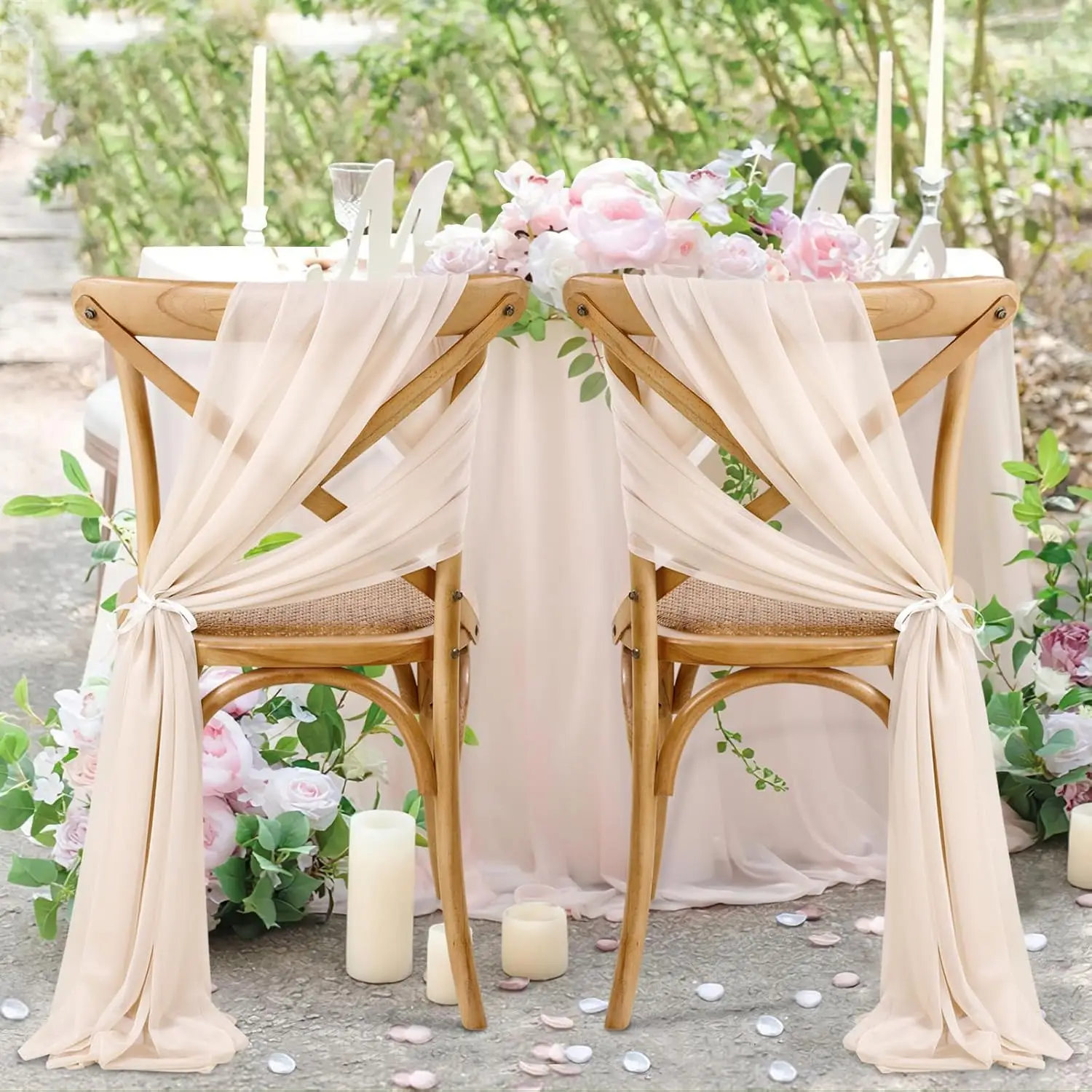 Set of 2 Chiffon Chair Sashes 30x300cm Wedding Chair Decoration for Party Banquet Event Baby Shower Ceremony Aisle Chairs Decors