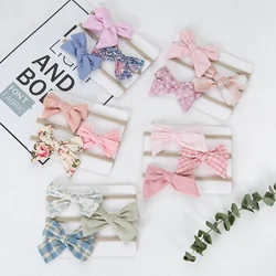 3Pcs/Set Cloth Fabric Bow Baby Headbands Infant Girls Nylon Hairbands Flower Plaid Elastic Hair Bands Kids Hair Accessories