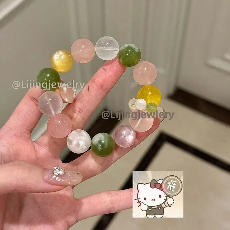 Natural Duobao crystal bracelet Xiuyu horse powder yellow gum flower yellow Asai bracelet gold lithium mica lucky transfer