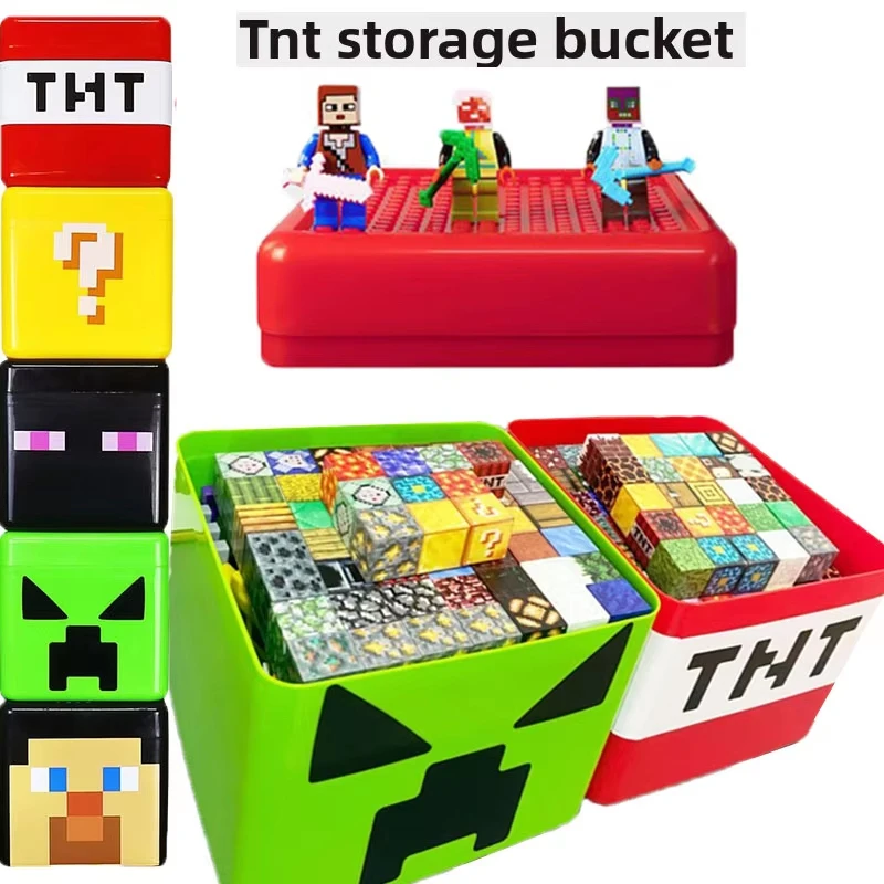 Magnetic Building Blocks TNT Storage Box Snack Toy Block Storage Bucket Plastic Organizer Container DIY Assembly Toys For Kids