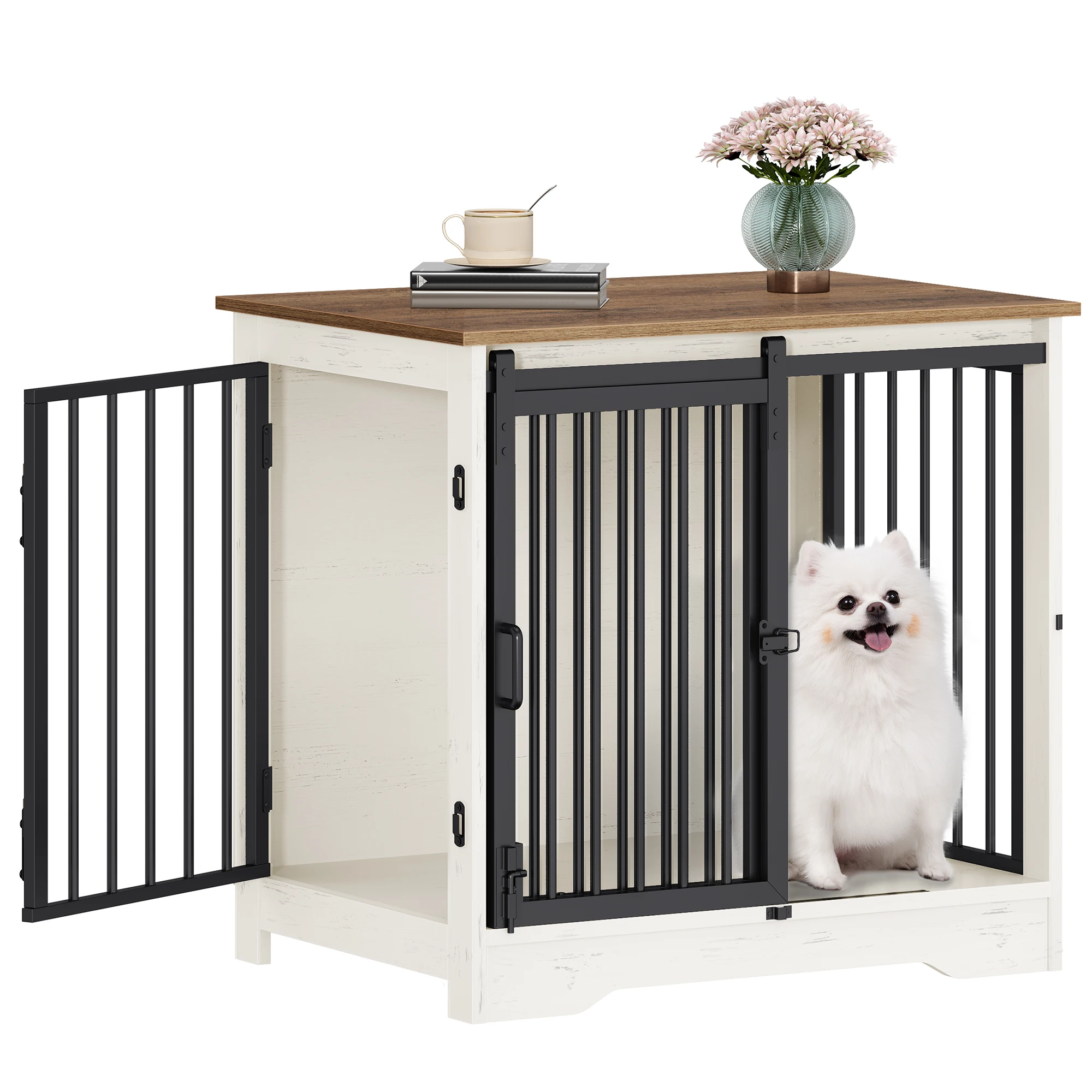Hondenkooi-meubel, 69 cm hondenbench, 2 deuren, moderne hondenkooi voor binnen voor kleine/middelgrote/grote honden, bijzettafel, voor thuis