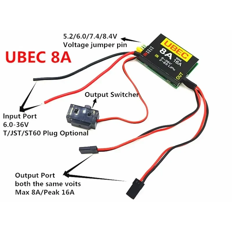 UBEC-8A BEC Dual UBEC 8A/16A Output 5.2/7.4V/8.4V 2S-8S 6-36V Adjustable Servo Standalone Power Supply Module Electronics