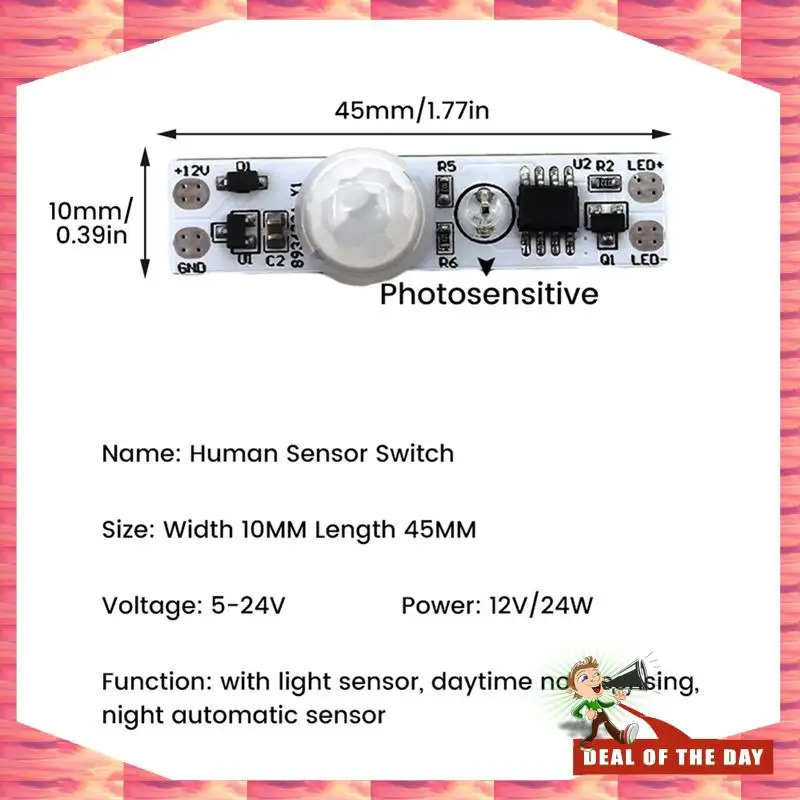 Módulo de interruptor de sensor de movimento pir, módulo de interruptor de sensor de movimento humano, dc 5-24v 12v, entrega em 24 horas