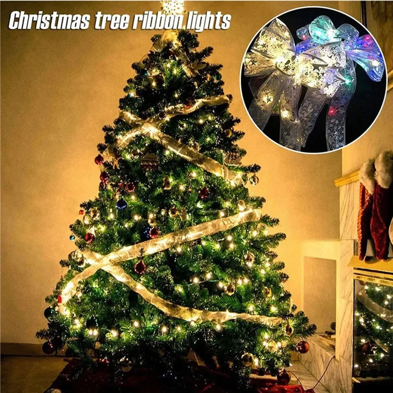 Christmas Decoration LED Ribbon Fairy Light 5CM Width Ribbon Christmas Tree Ornaments for DIY Bows Light String Navidad New Year