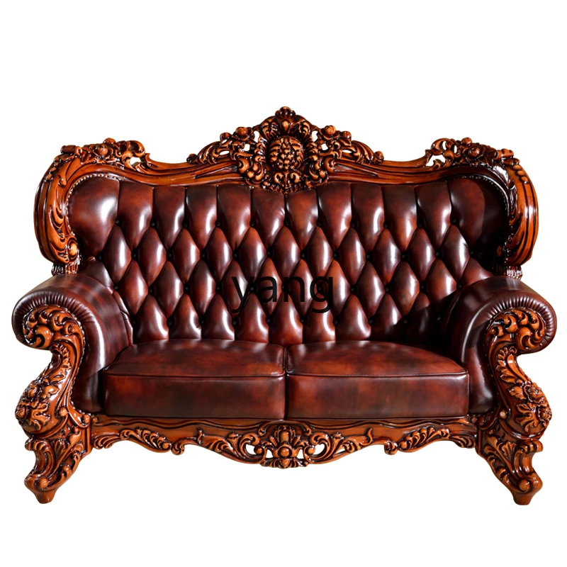 LH all solid wood living room leather sofa combination super luxury first layer leather living room sofa