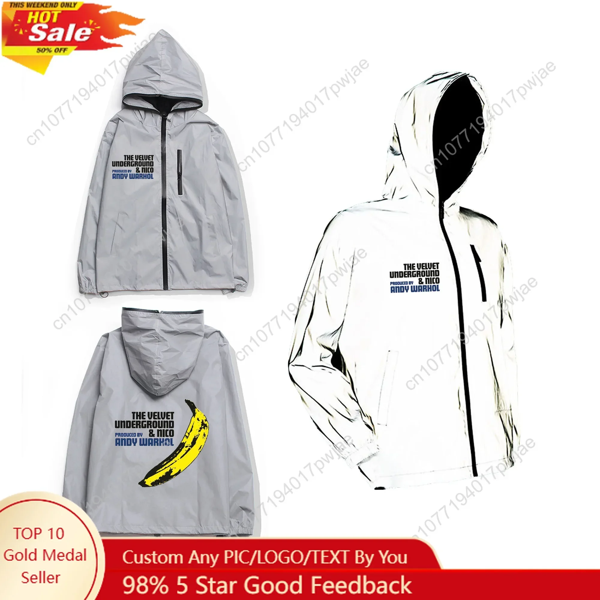 The Velvet Underground Reflective Jacket Mens Womens Coat Hooded Windbreaker Run Pocket Jackets Hiking Zipper Customized Hoodie