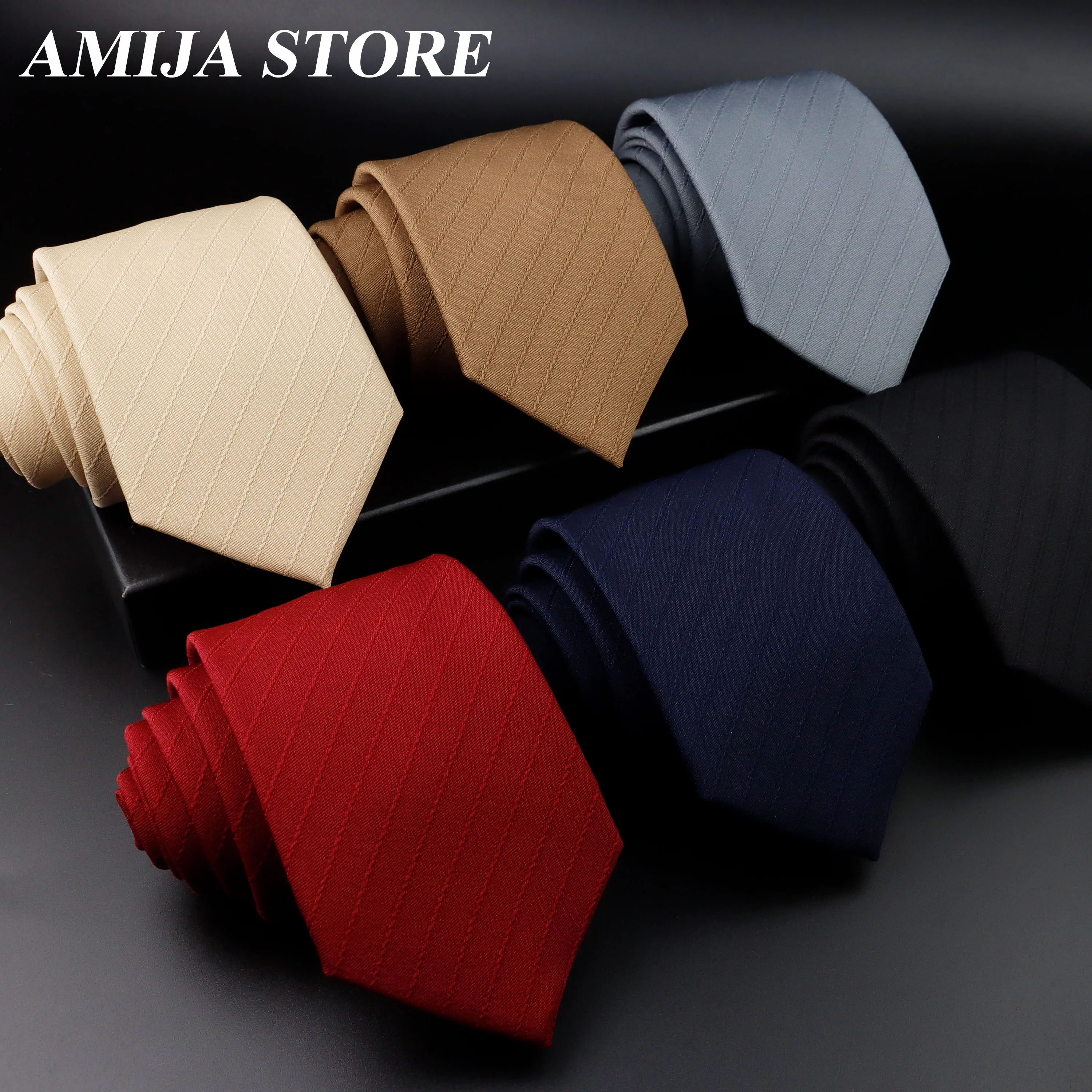 New Solid and Striped Polyester Men's Tie Red Black Brown Lazy Zipper Tie Multiple Size Options For Wedding Business Party Time