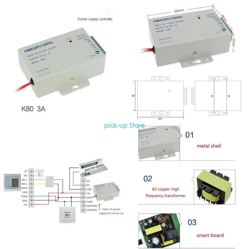 

Q5WA Power Supply Control for DC 12V 3A Door Access Controller for Apartment Office Building Intercom Camera Door Access Syst