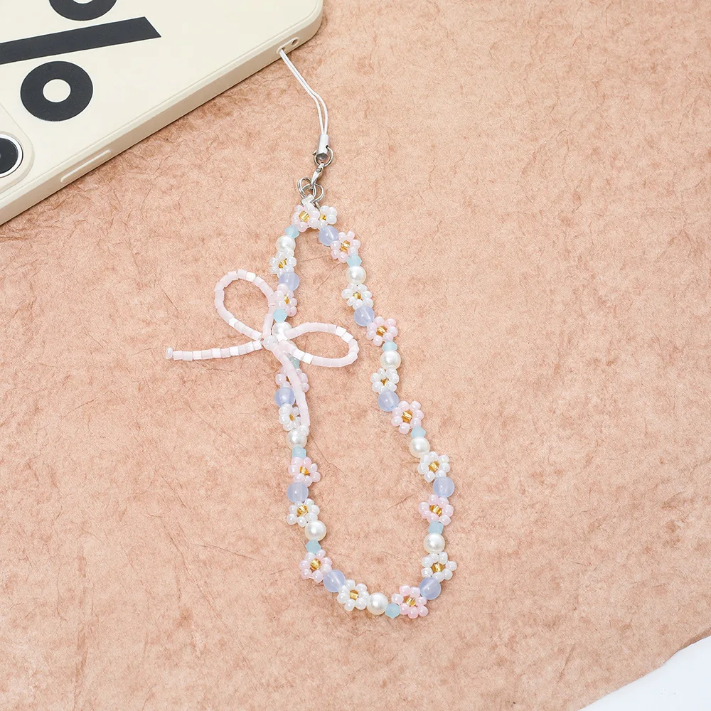 

Sweet INS Style Mobile Phone Straps Bowknot Bead Fashion Keychain Lanyard Women U Disk Bags CCD Camera Decoration Pendant