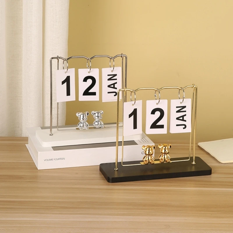 

Decorative Flip Calendar Home Decor, Iron Rings Binding Permanent Calendar with Dates/Month Cards Office Desk Calendar Y9RF