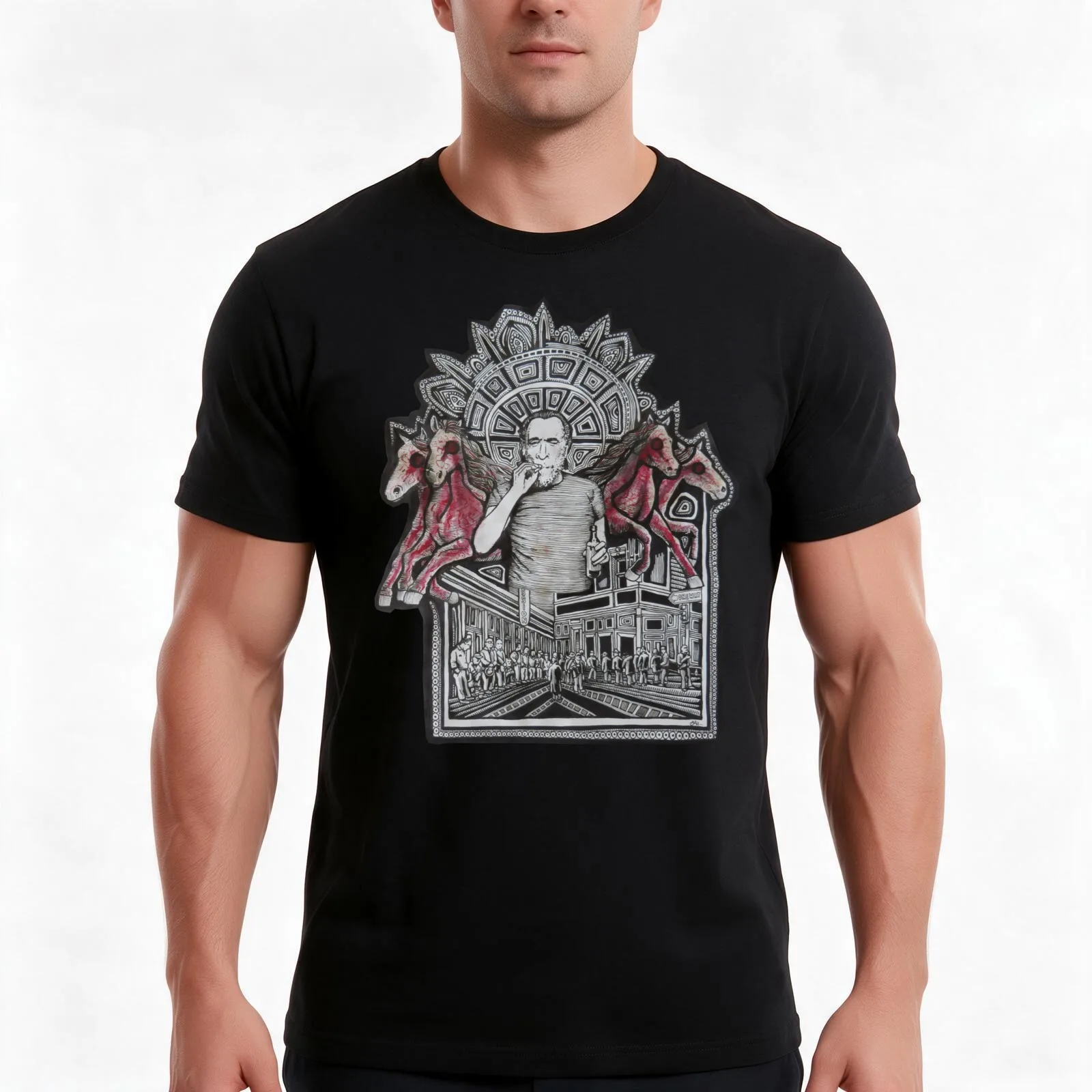 Bukowski (no.3) T-Shirt, Summer Casual Cotton Tee, Oversized Streetwear Tops, Vintage Graphic Print, Loose Fit Short Sleeve