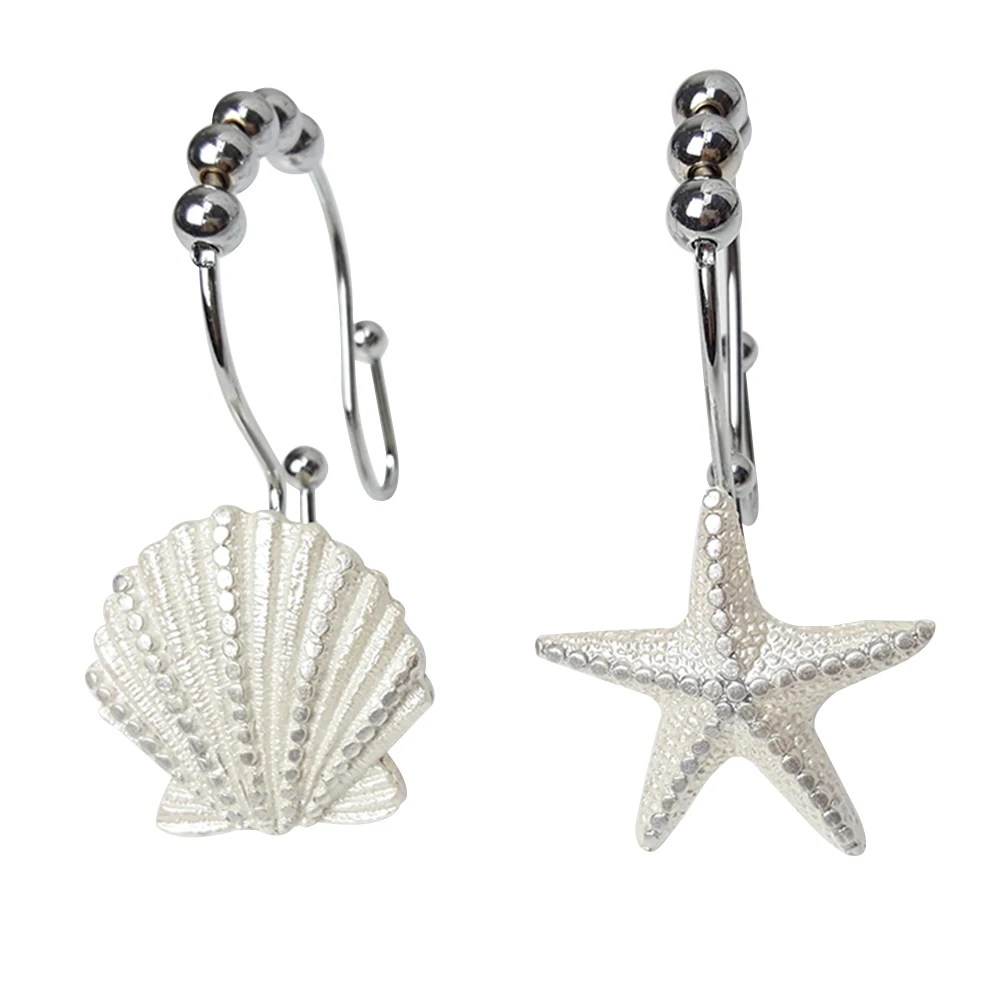 

12pcs Shower Curtain Rings Stainless Steel Sea Star Hooks Bathroom Hangers Seashell Decorative RustProof Gifts
