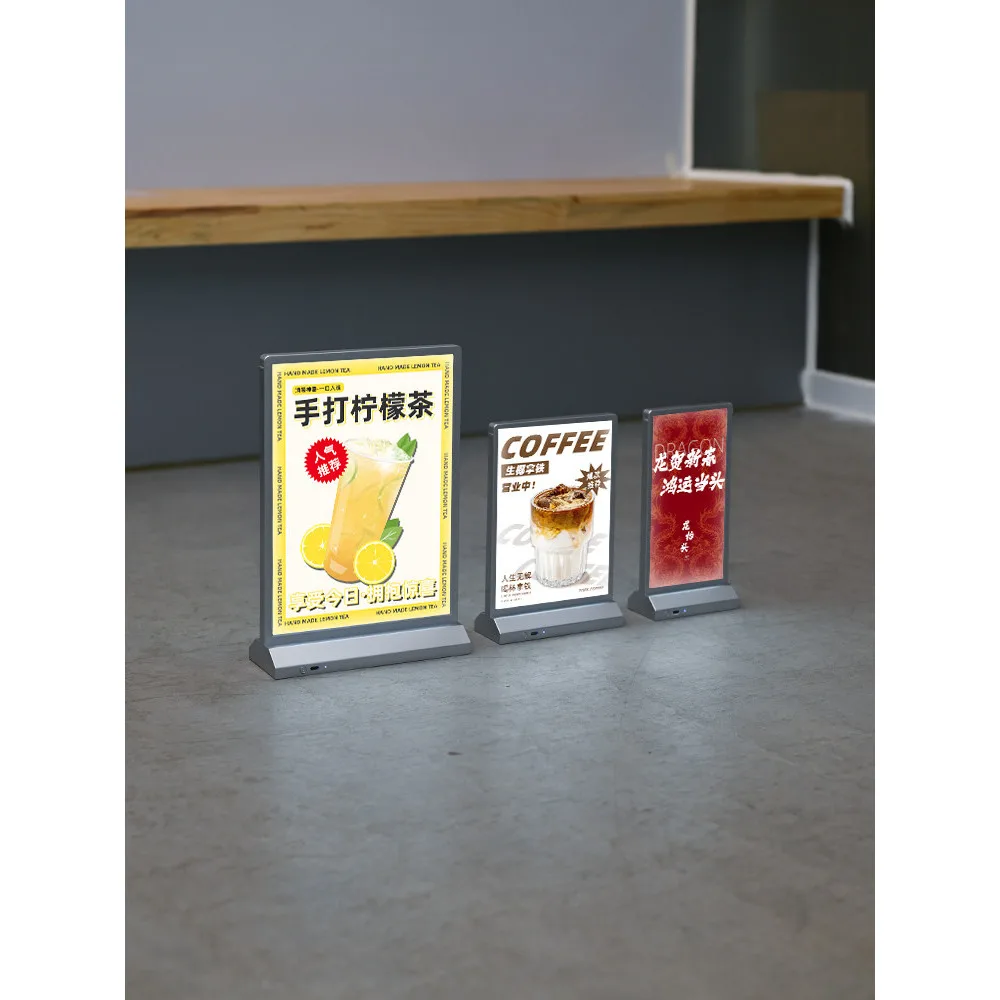 Rechargeable A5 Light-Up Desktop Menu Board - Portable Pull-Out Illuminated Advertising Sign