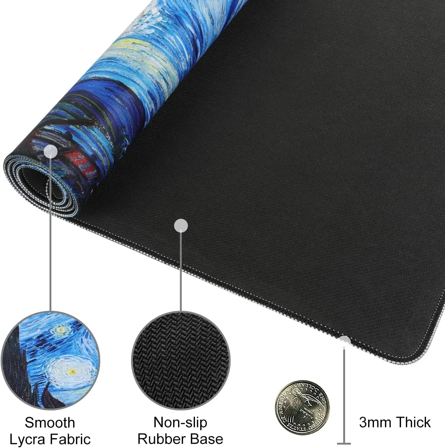 Starry Night Extended Gaming Mouse Pad Non-Slip Water-Resistant Rubber Base Computer Keyboard Mouse Mat Desk Protector for Work