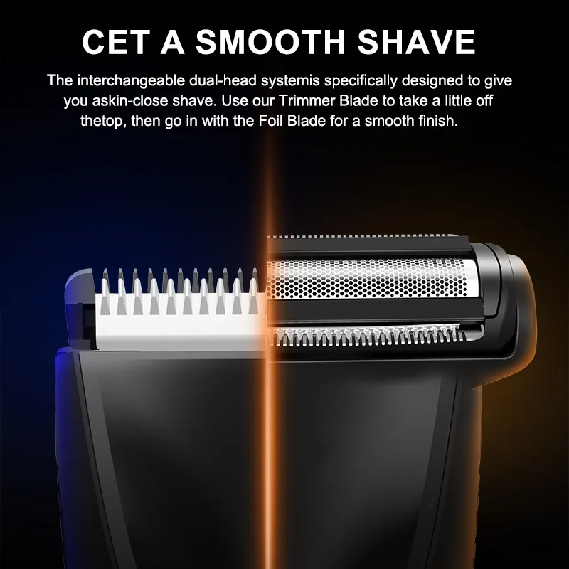 IPX6 wasserdichter 2-in-1-Traum-/Körperschneider – SkinSafe-Doppelkopf-Folienklingen, kabelloser Nass- und Trocken-Trimmer mit USB-C-Schnellladung – Detail 3