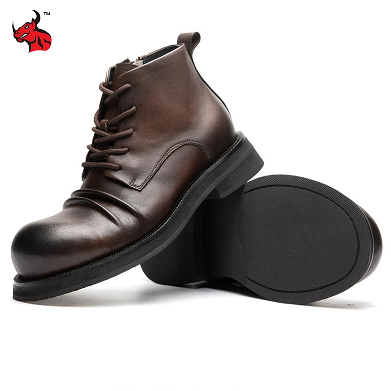 

Motorcycle Boots Motorbike Ankle Boots High Top Moto Racing Boots Botas Para Moto Retro Round Toe Leather Shoes Mens Durable