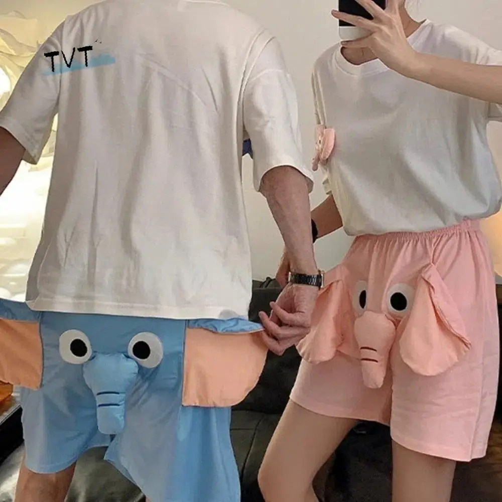 

Fashion 3D Ears Elephant Trunk Pajamas Nose Loose Short Sleeve Sleepwear Funny T-shirt Shorts Nightwear Summer