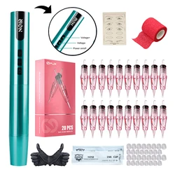 Noir Tattoo Pen Kits drahtlose Batterie LED-Anzeige Augenbrauen Lippe Permanent Make-up-Maschine 20 Stück Dragon hawk Wjx Rl Patrone Nadeln