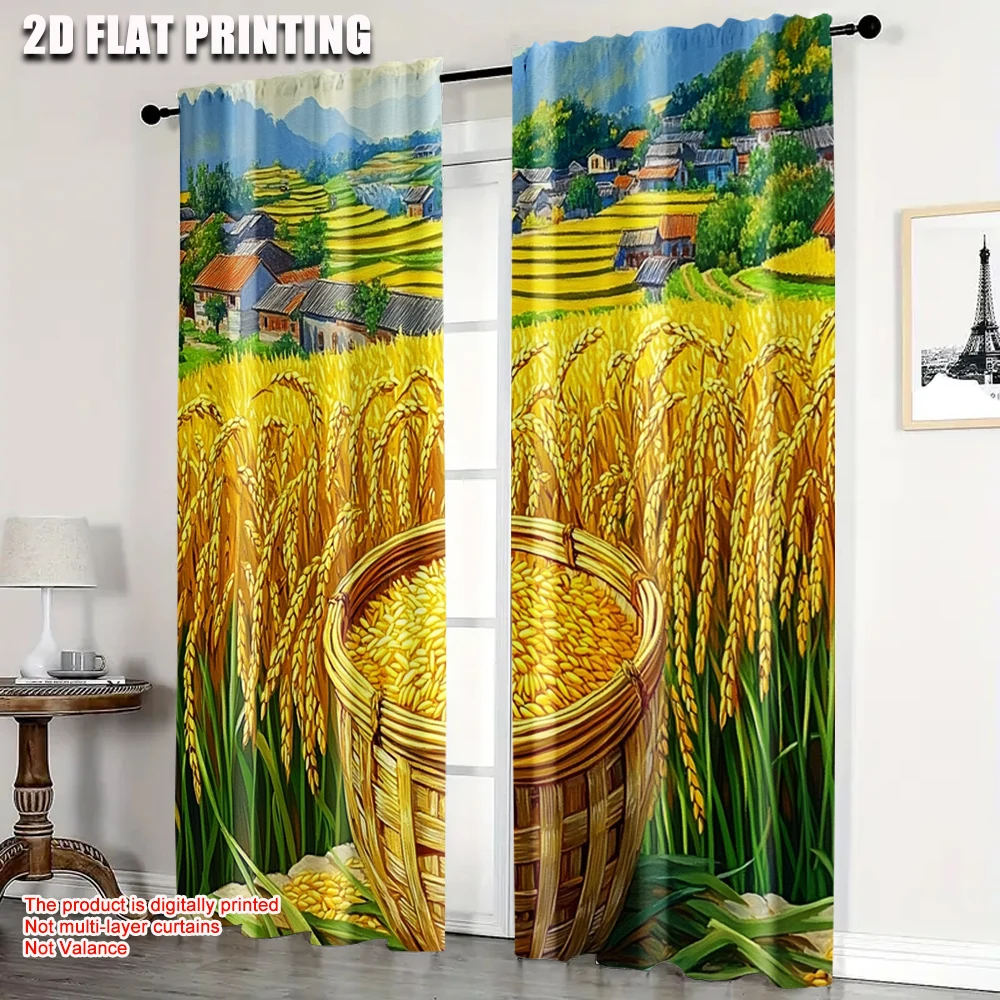 

2pcs, Curtains Roller Blinds 2D plane printing quaint golden rice field Versatile 100% Polyester (without rod) Stuff Clearance