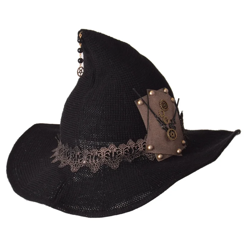 Black Gothic Witch Hat Women Masquerade Wizard Hat Goth Magical Girl Hat Cosplay Accessories Party Decor Head Wear