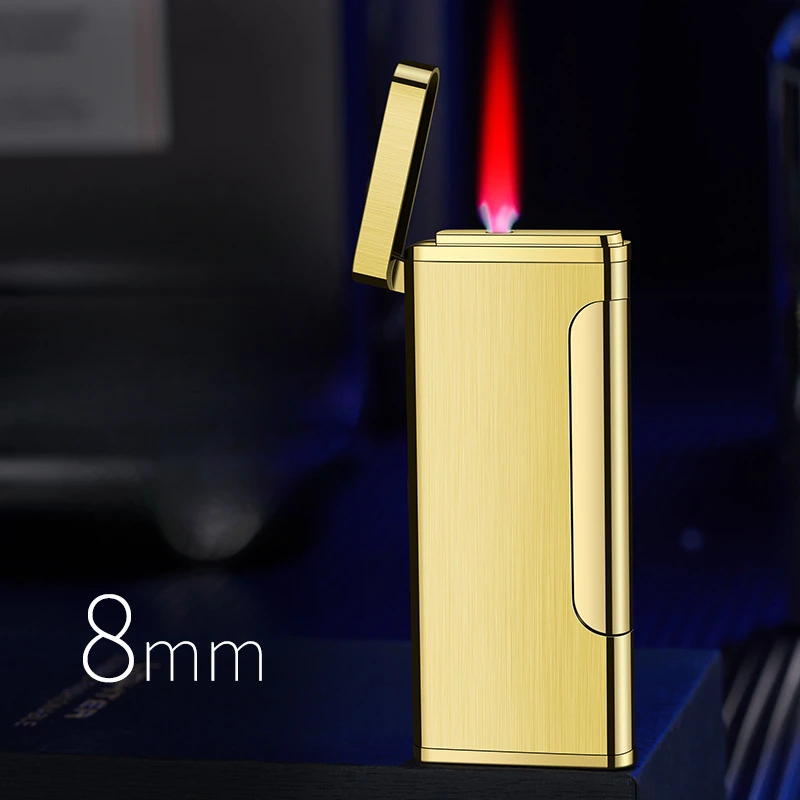 New Portable Metal Turbo Butane Gas Lighter Outdoor Windproof Straight Flush Red Flame Recyclable Inflatable Lighter Men's Gifts