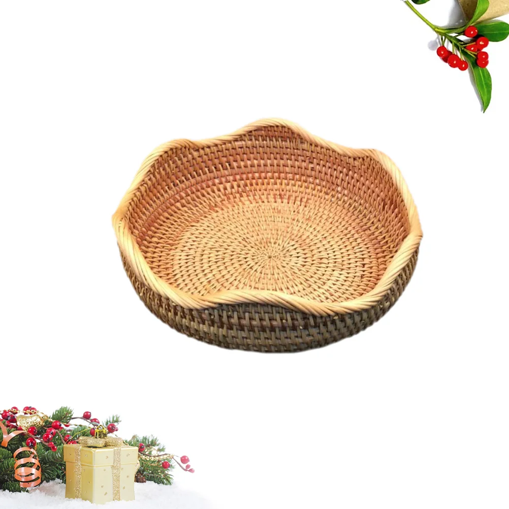 

Rattan Woven Storage Basket Wave Style Vegetable Fruit Basket Outdoor Camping Picnic Kitchen Container - Size S