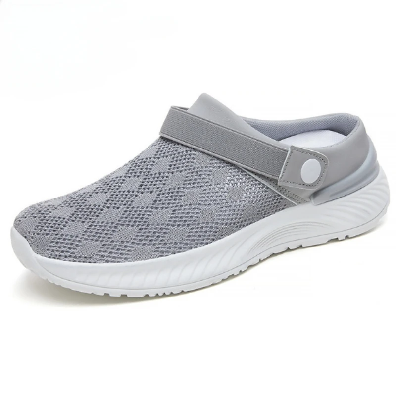 2024 Summer Breathable Mesh Half Slippers Lazy Soft Sole One Step Casual Shoes Single Shoes Women's Sandals