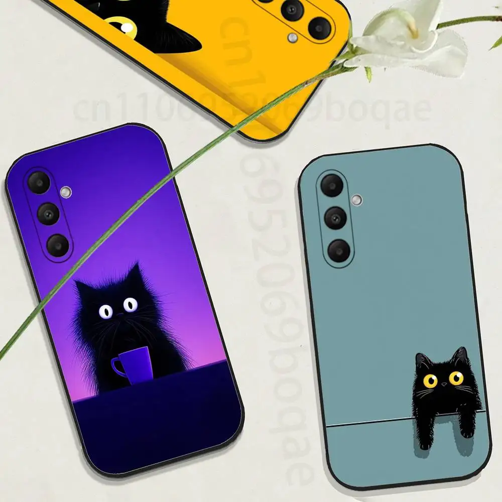 Peeking Black Cat Phone Case For Samsung GalaxyA73,23,53,33,24,72,22,52,32,54,A34 Soft Black Shell