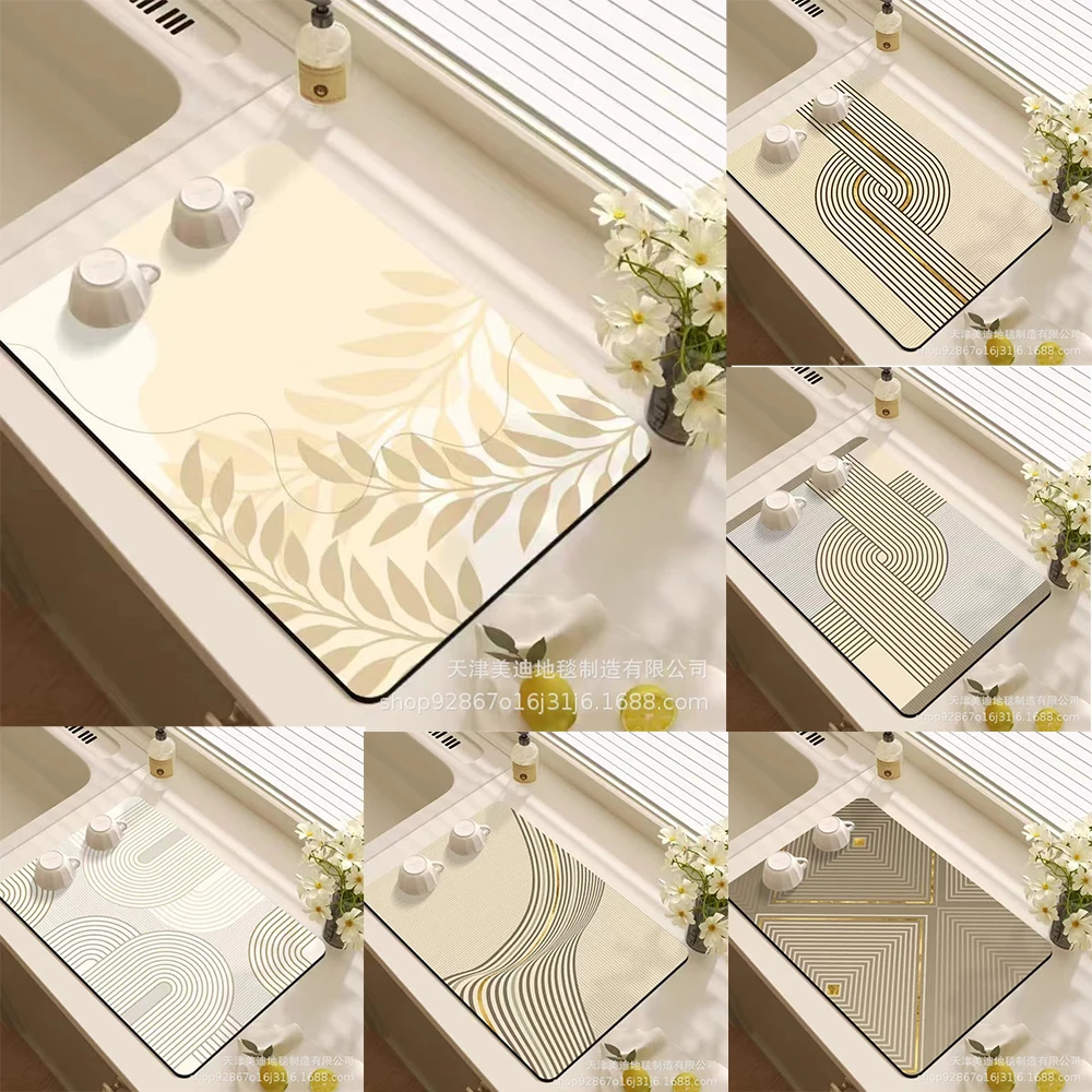 Diatomaceous Earth Absorbent Mat Countertop Kitchenware Heat Insulation Pad Kitchen Drying  Washable  Mat Linear Pattern Design