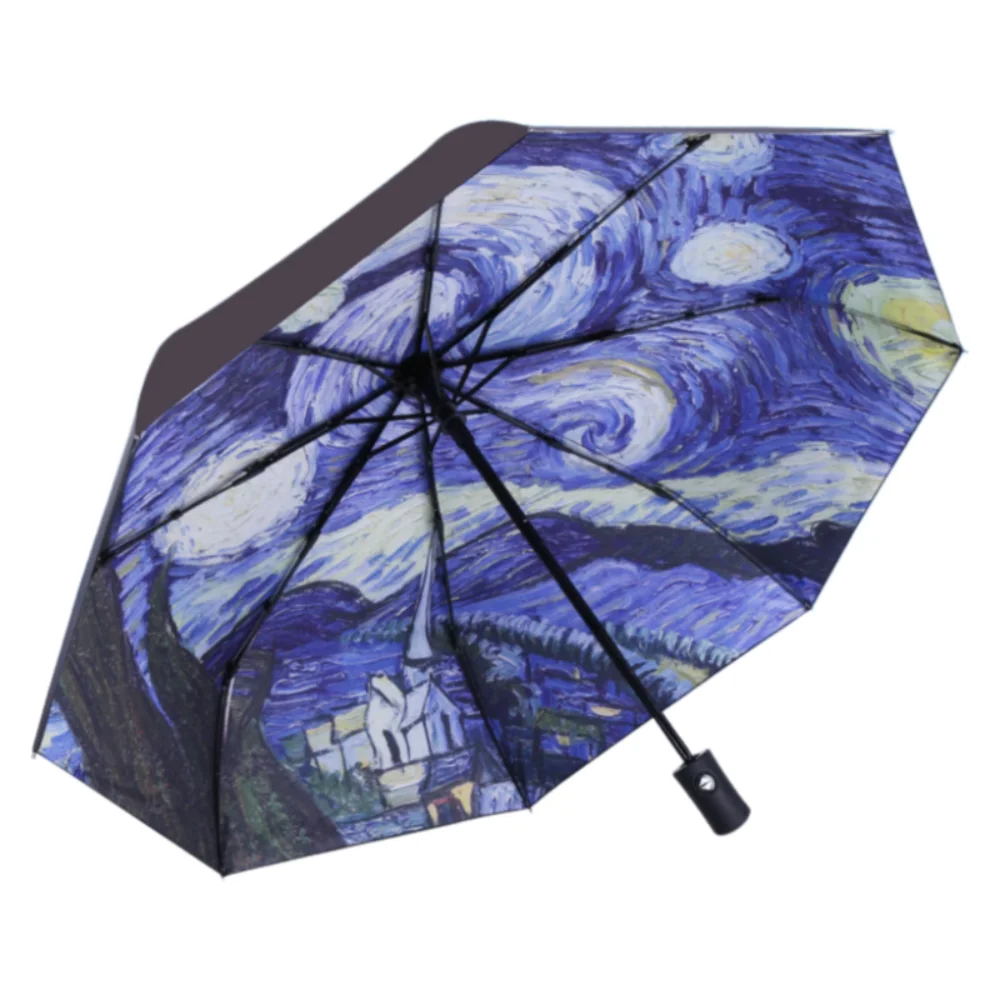 Van Gogh Oil Painting Style Printed Umbrella UV Protection Multipurpose Folding Umbrella Rainproof Portable Automatic Umbrella