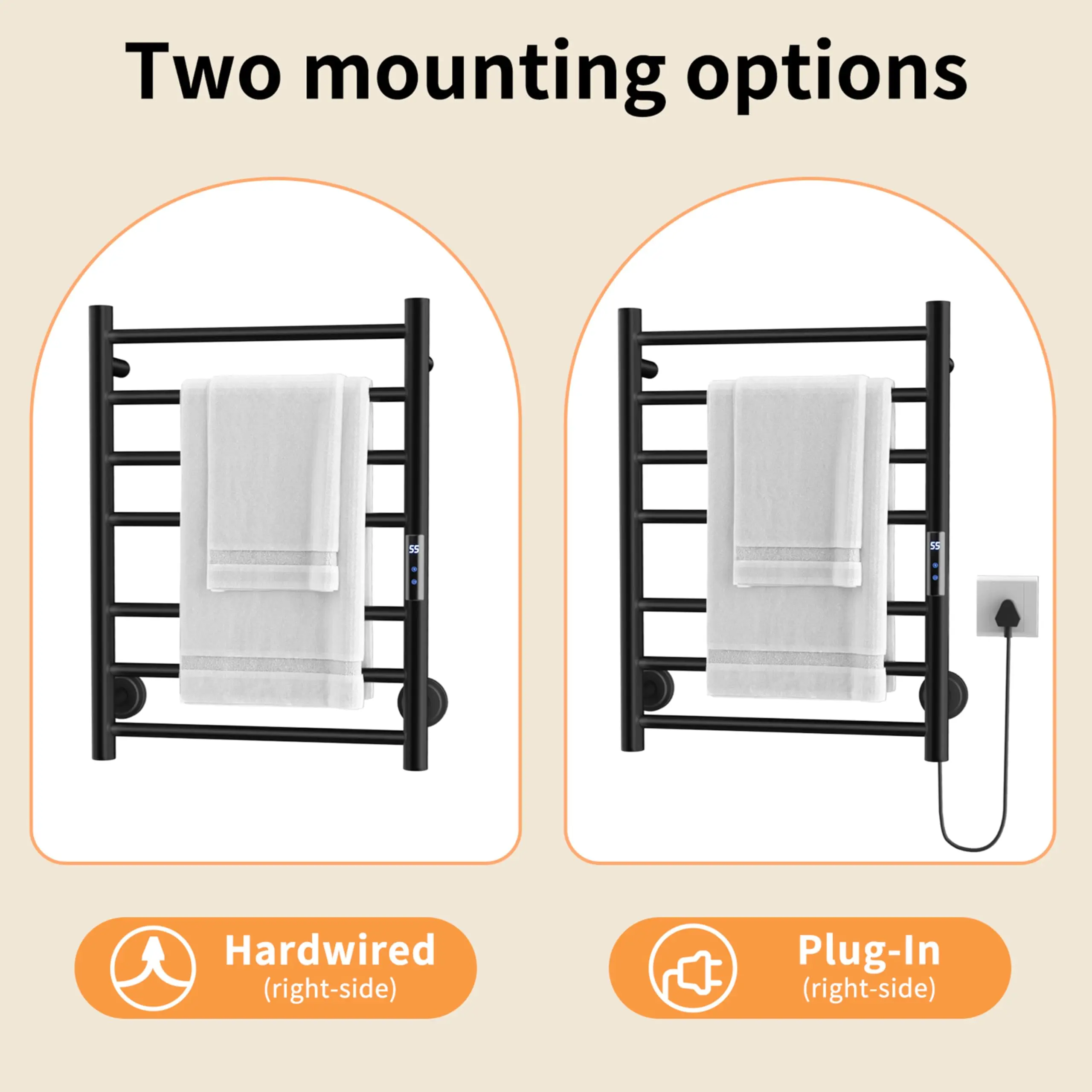 スマートバスルームタオル乾燥機ヒートラック - ブラッシュドゴールド壁掛け式 304ステンレス鋼ラジエーター電気加熱タオルラック