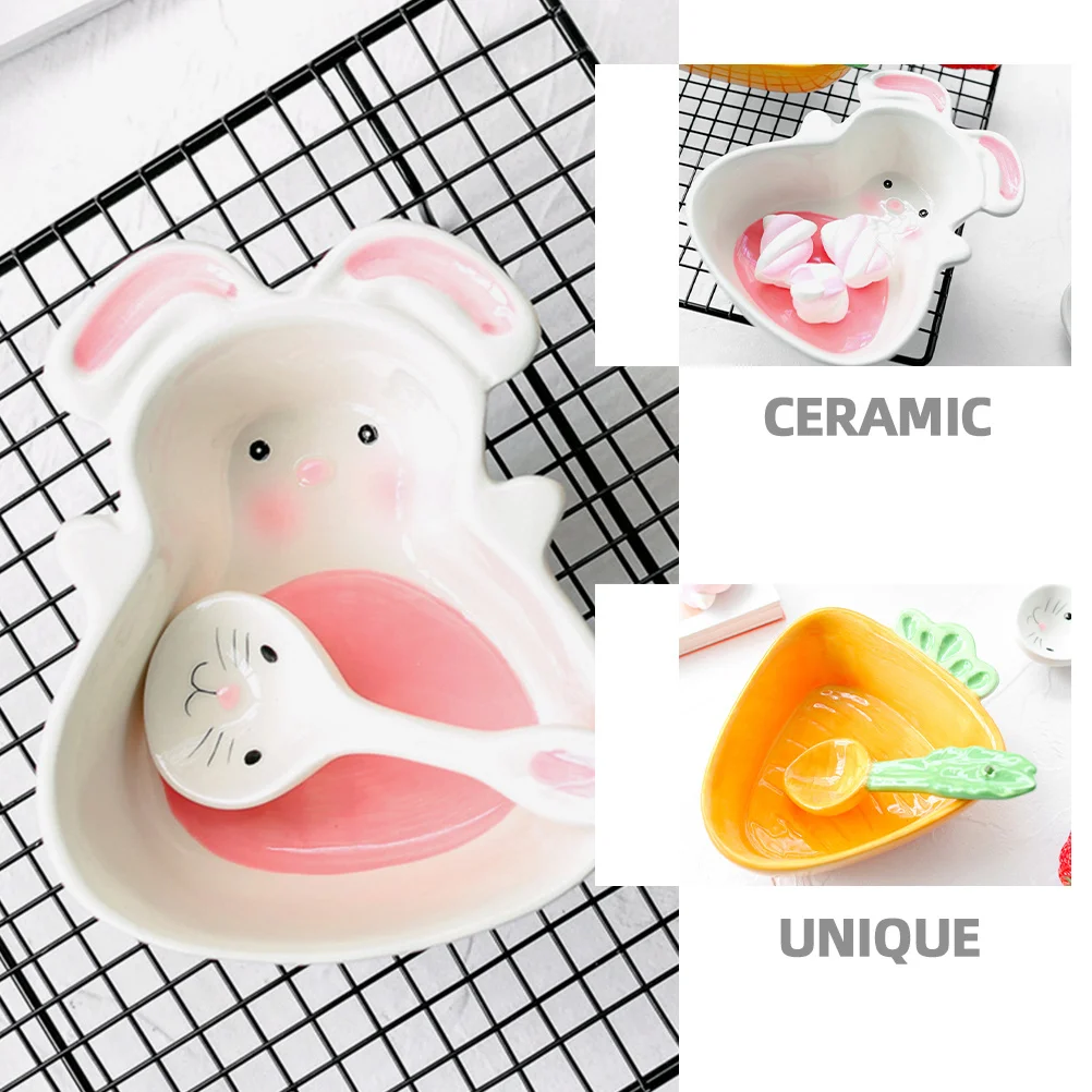 

2Pcs Ceramic Cartoon Bunny Carrot Bowls Small Sauce Dish Baby Snack Dessert Serving Appetizer Baby Snack Bowl Sauce Bowl