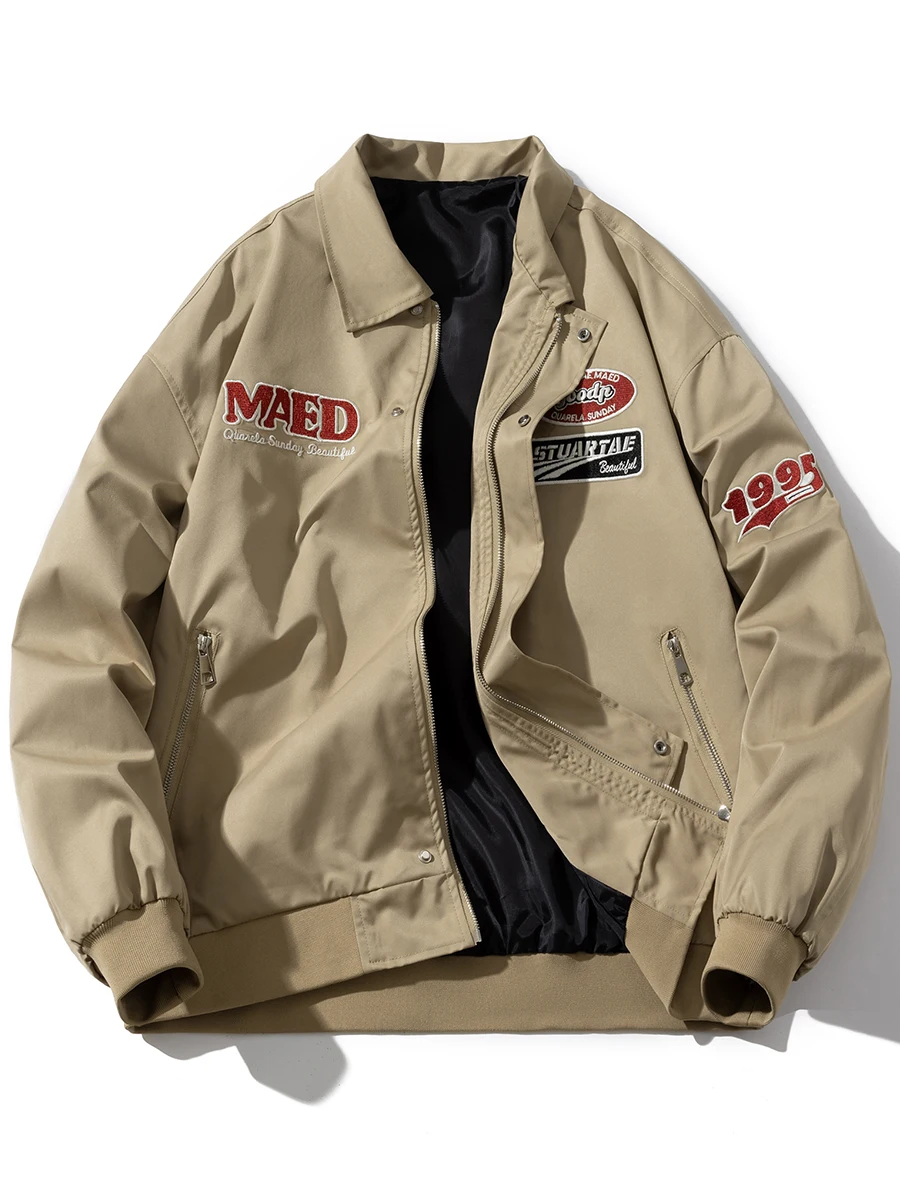 

Модная американская рабочая куртка-бомбер для мужчин, весна-осень-зима, новая ретро-модель для пар, куртка-пилот, приталенный крой, полиэстер...