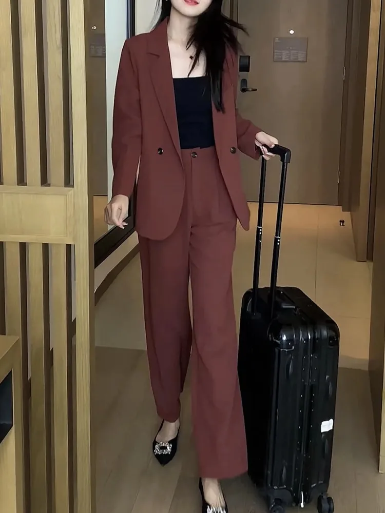 Women Business Blazer 2 Pieces Set Korean New Fashion Elegant Female Casual Long Sleeve Coat  Pant Suit Office Ladies Clothes