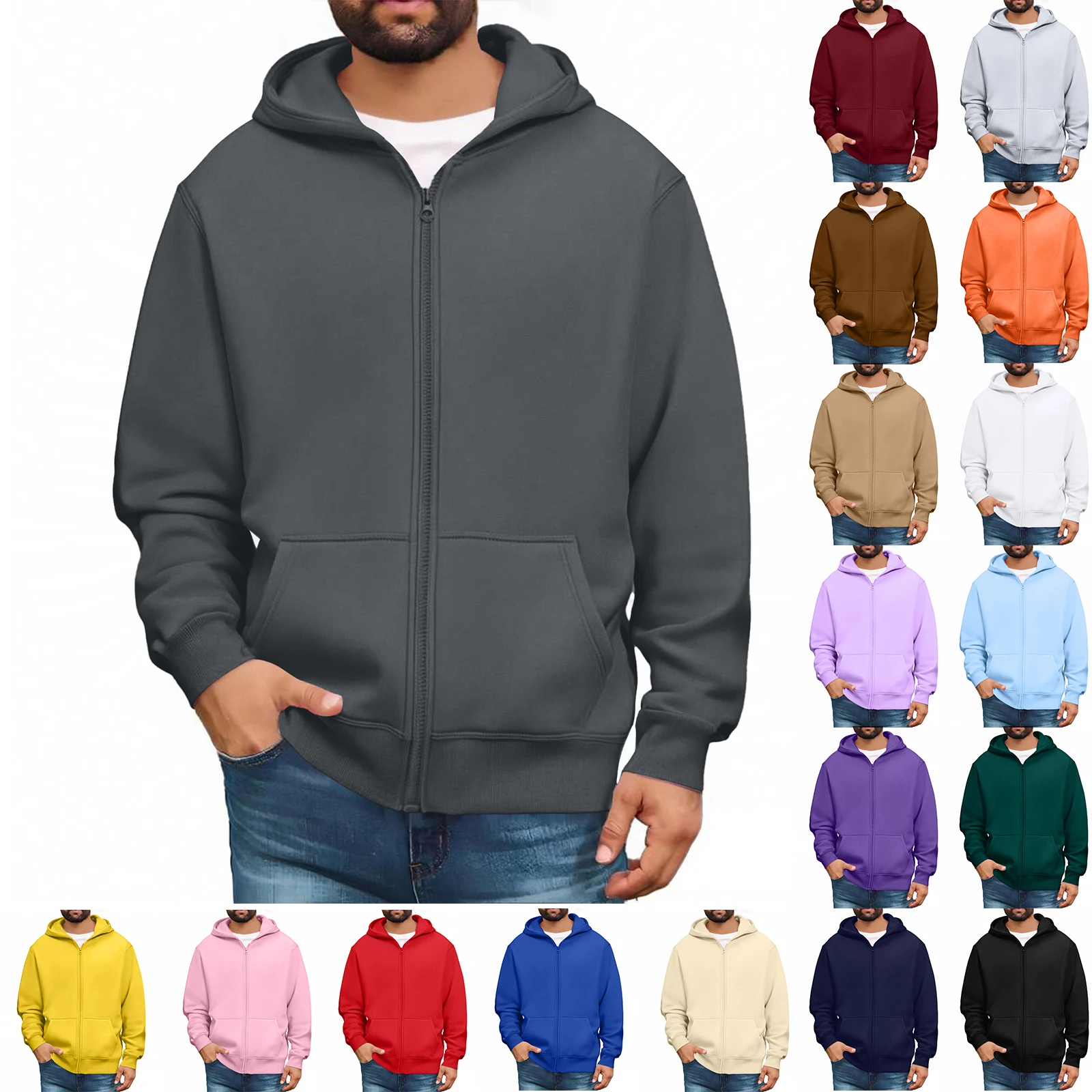 

Men's Zipper Hoodie Plain Casual Street Style Hoodie Jacket Soft, Comfortable, Fashionable Urban Youth Sportswear