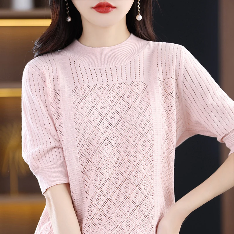 

Трикотажная базовая футболка из чистого хлопка, женская свободная повседневная футболка с высоким воротником, полный хлопок, онлайн irt