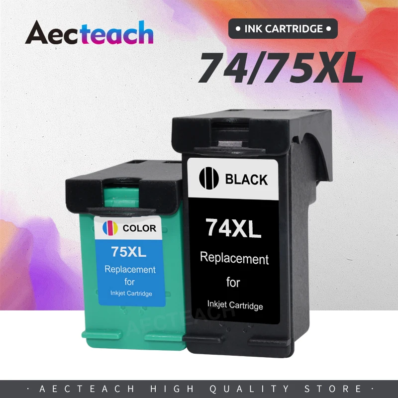 Aecteach 74 75 XL Kartrid Tinta Pengganti untuk HP 74xl 75XL untuk Hp Photosmart C4200 C4280 C4345 C4380 C4385 C4480 J5780 J6480