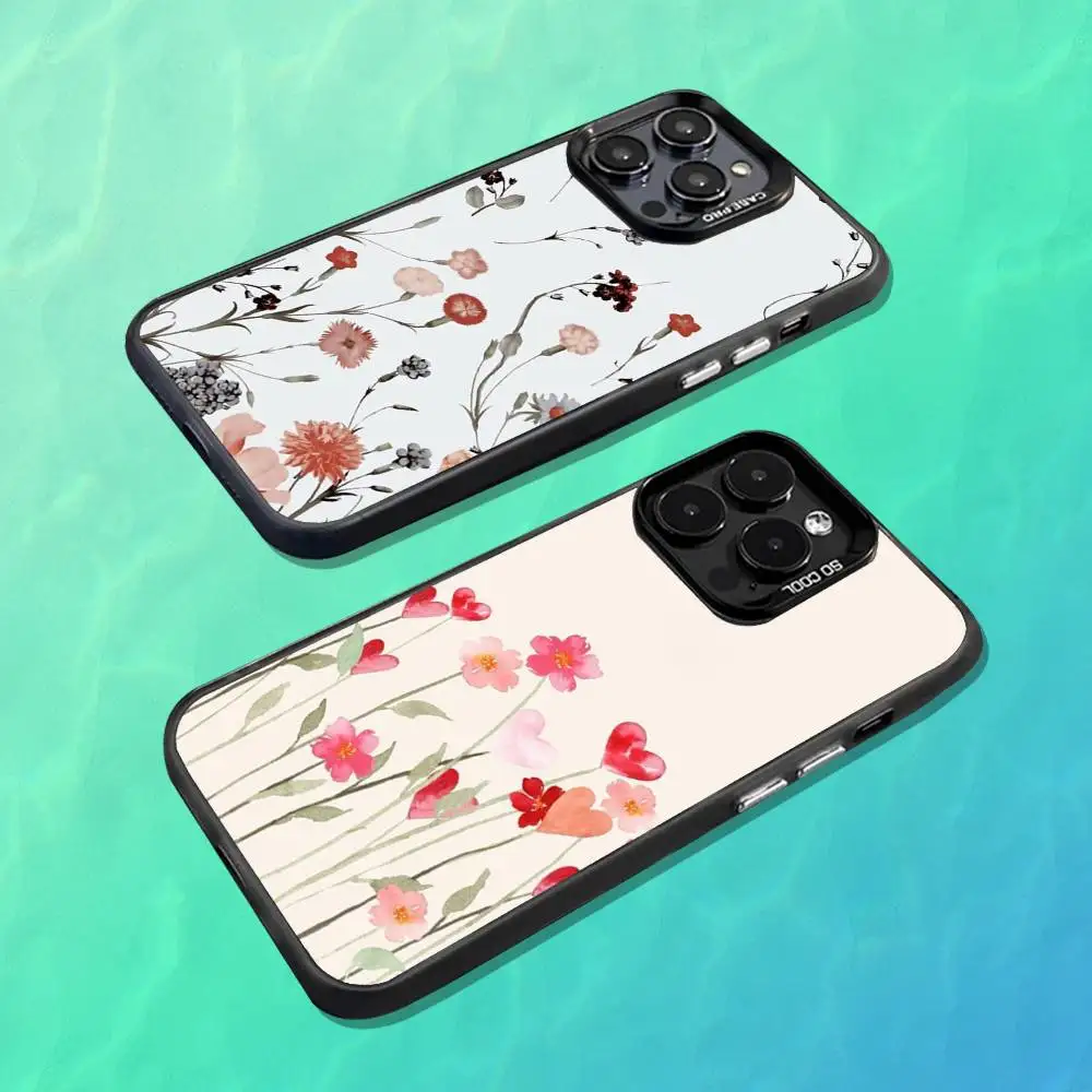 

Cute Painted Flower Art Phone Case For iPhone 16,15,14,13,12,11,Mini,Pro,MAX Black Matte Shockproof Cover