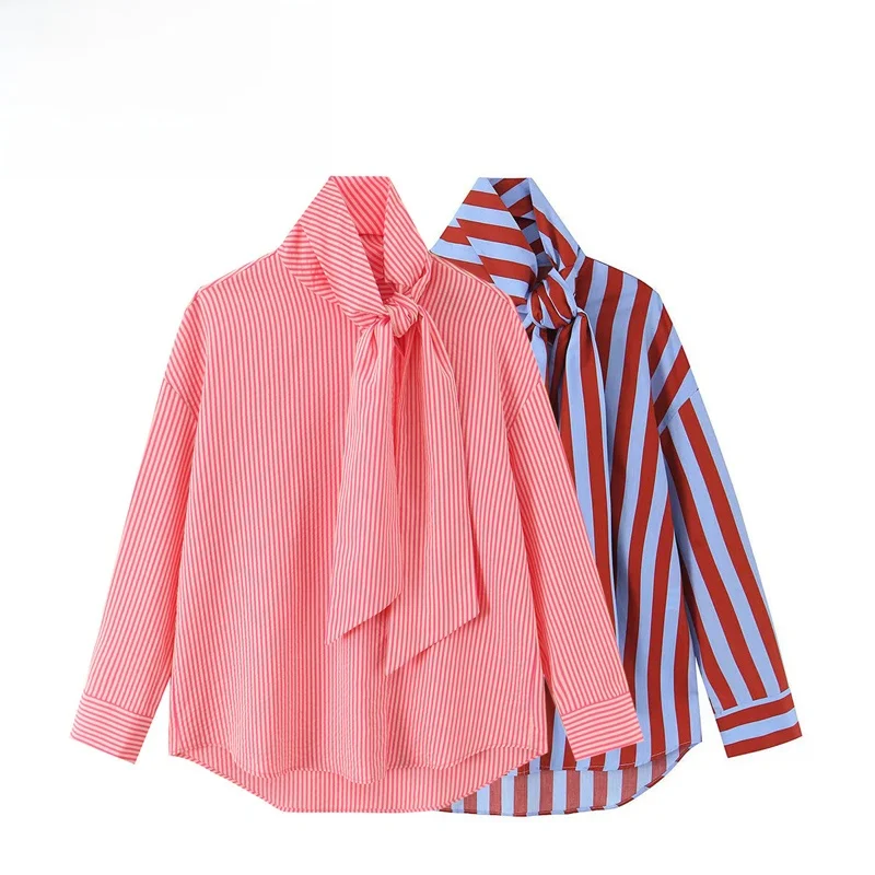

Модная женская полосатая рубашка с узлом, универсальная, осенне-зимняя, из полиэфирного волокна, с длинным рукавом, дышащая, приятная к телу.