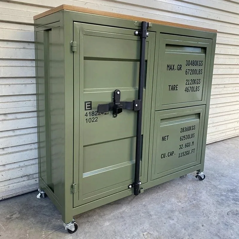 

Wrought iron industrial style dining cabinet container tea storage storage tea outdoor mobile side