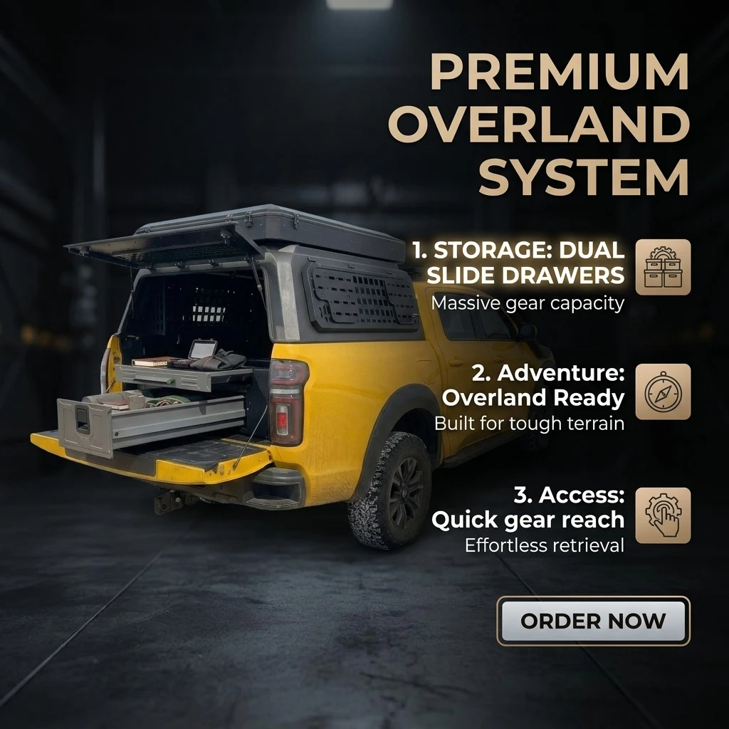 Aluminum Alloy 2-Drawer Magic Box Truck Bed Storage Drawer System with Tray Power Hub for Chevy Silverado Sierra
