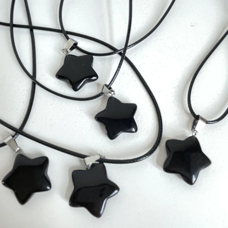 Trend Naturstein Hexagon Kristall Rosenquarz Opal Stern Anhänger Halskette für Frauen Fluorit Lapis Kugel Pendel Schmuck Geschenk