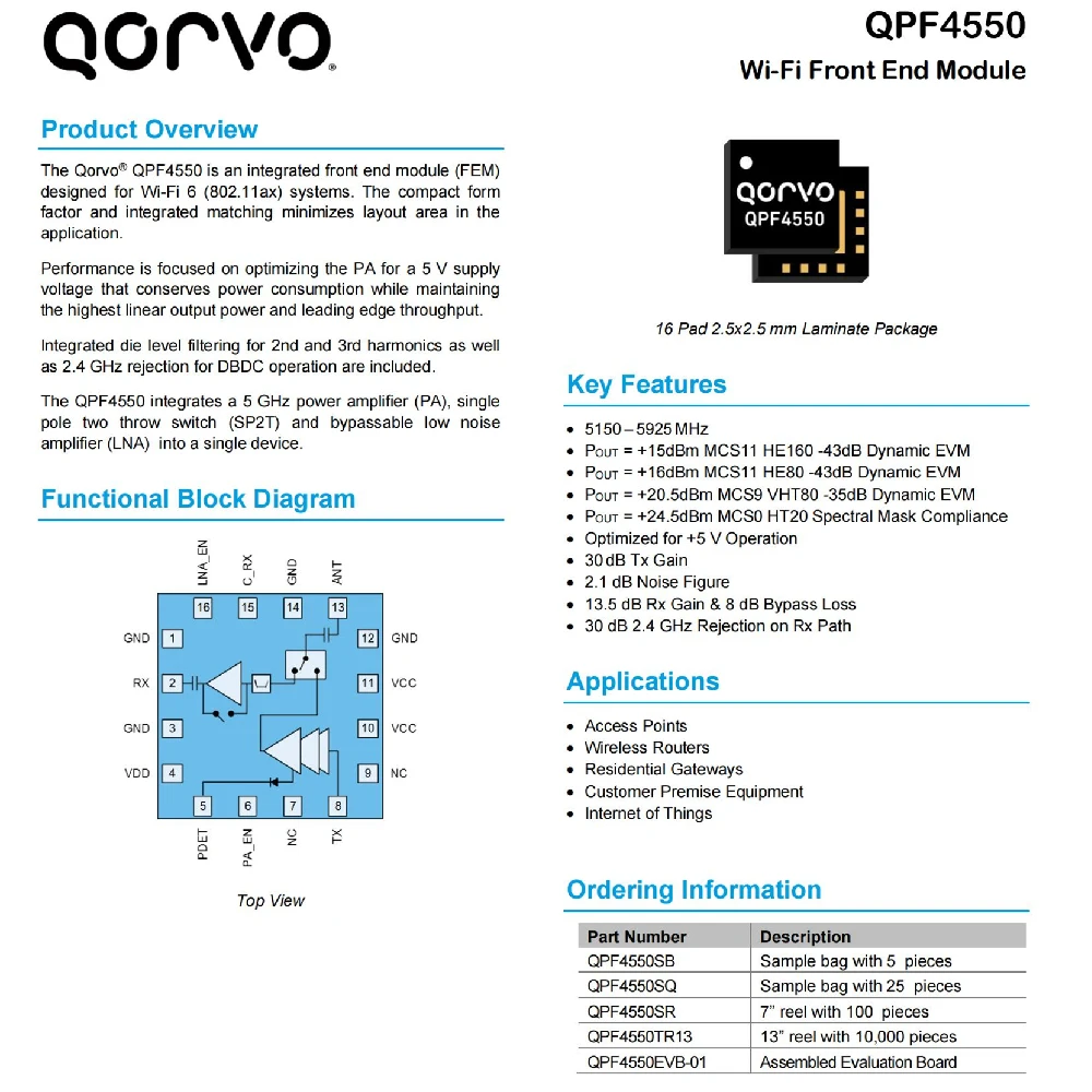 QPF4550SR QPF4550 QPF4550TR13 QFN RF Front End 5GHz Wi-Fi 6 Front End Module Integrated circuit