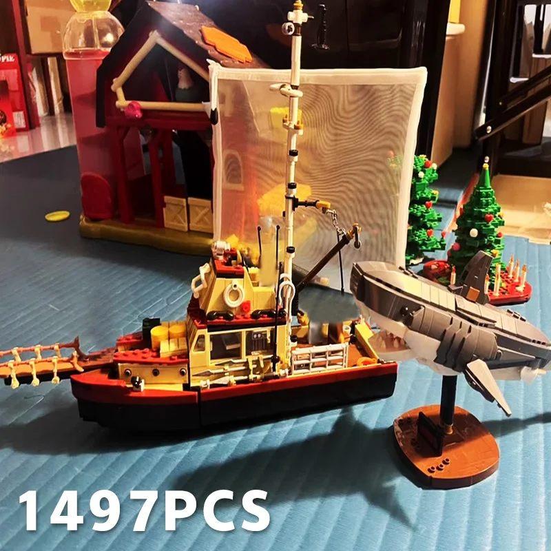 نموذج الديكور الساخن 21350 فكي الديوراما قارب القرش القراصنة السفينة اللبنات قارب صيد الطوب اللعب هدية للطفل في المخزون #3