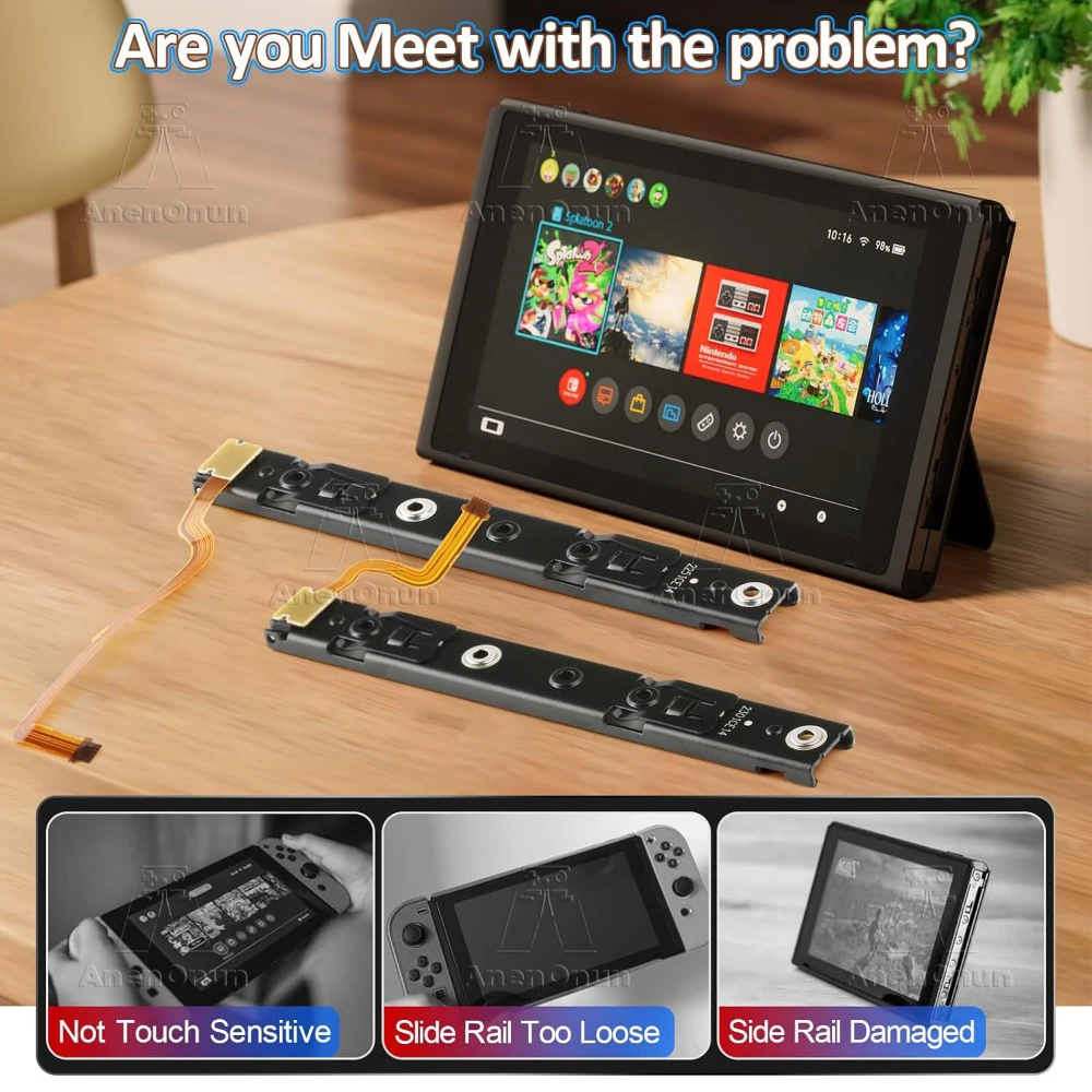 Console Slide Rail for Switch Premium Replacement Kit Console with Sensor Flex Cable Left/Right Metal Track Durable Repair Parts